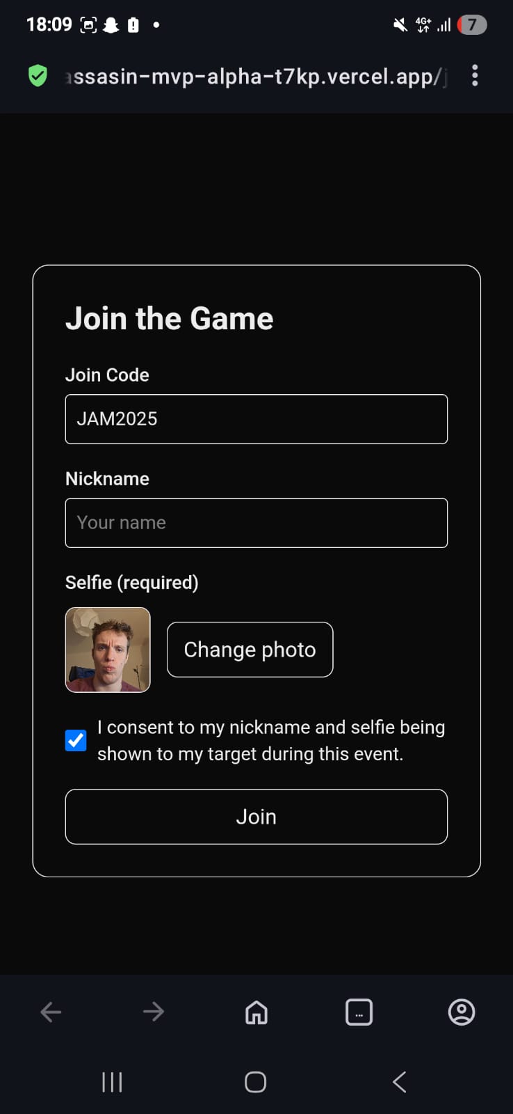 Join the game screen